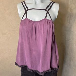 FREE PEOPLE, Purple, loose tank top with ruffles on bottom, & straps, Size XS